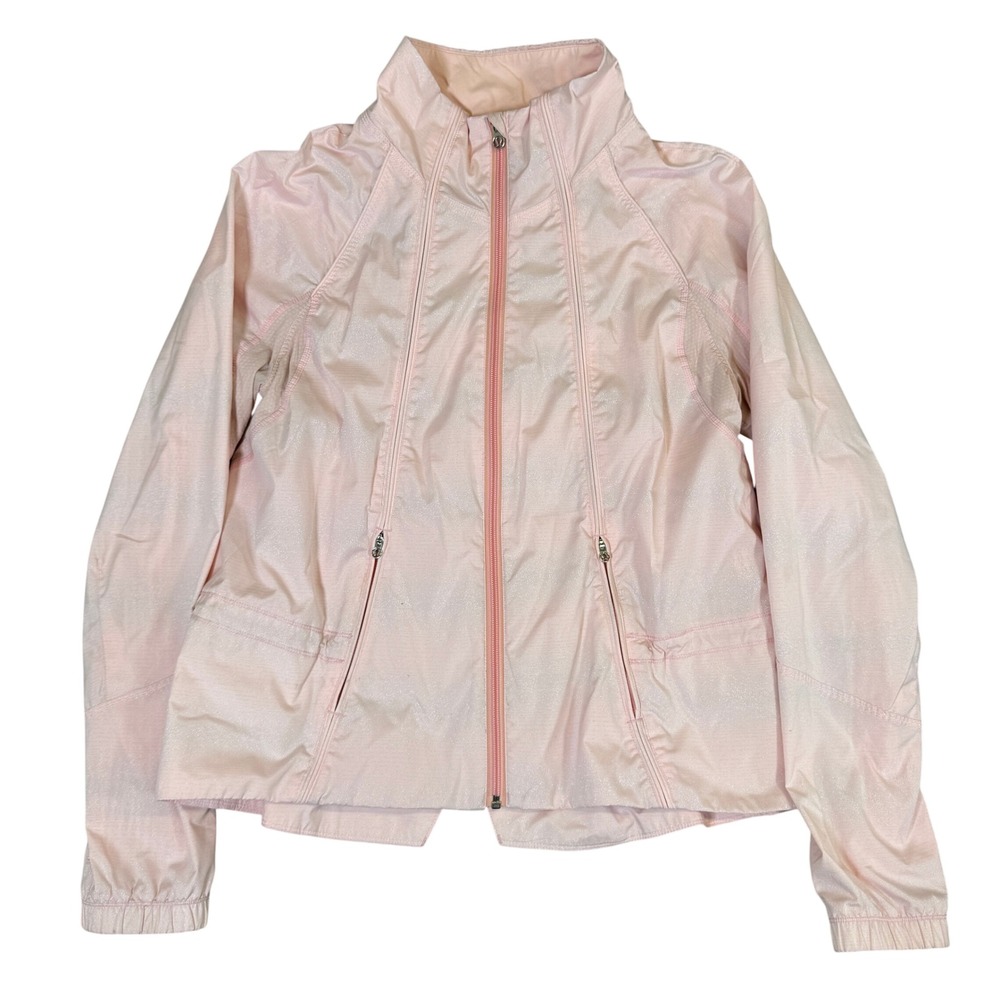Lululemon Pink Shimmer Lightweight Full Zip Running Jacket Women Size 8 READ